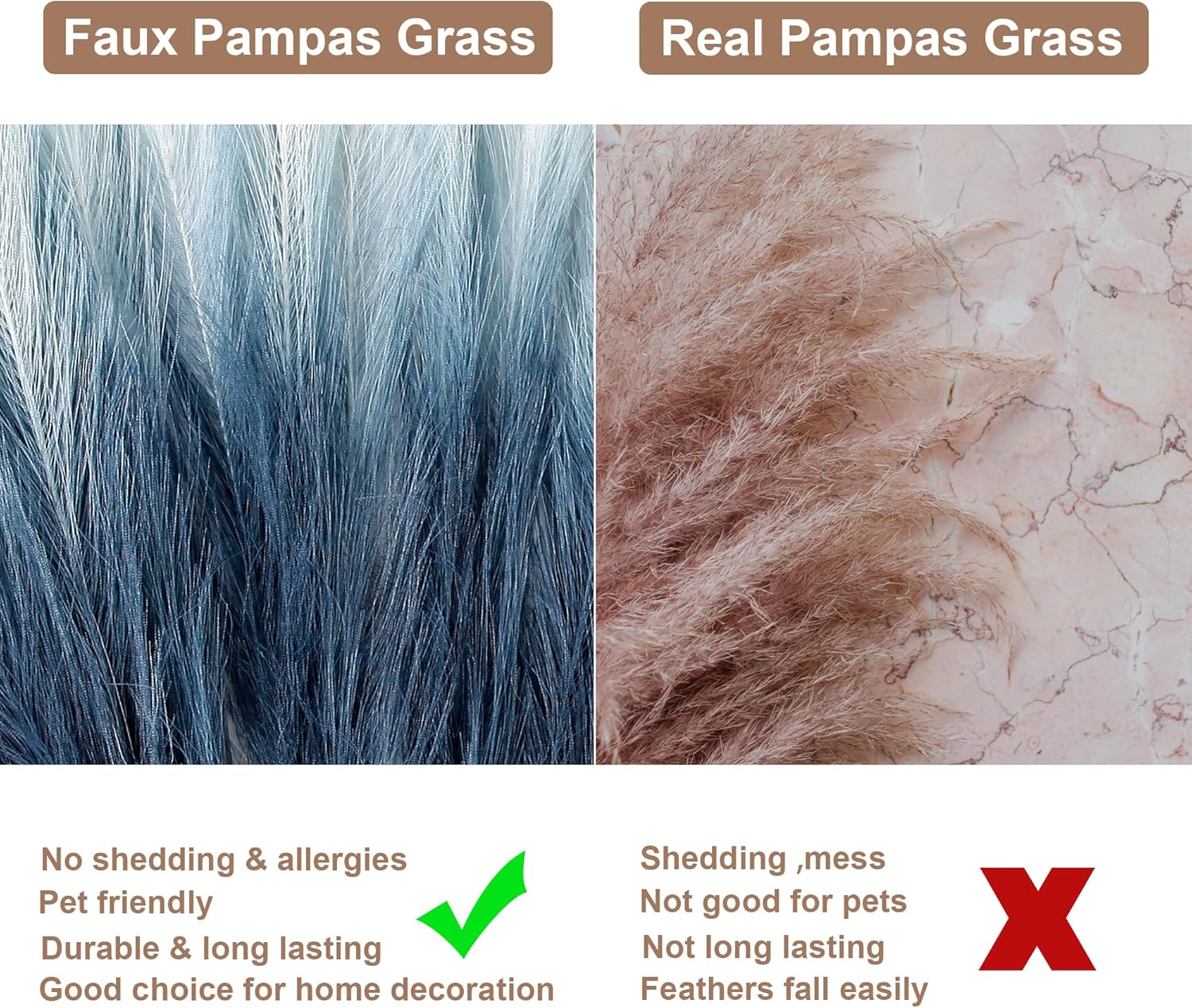 20Pcs Navy Blue Gradient and White Faux Pampas Grass Decor, 21.7 Pompas Grass Flower Arrangement and Vase Filler for Boho Home Wedding Decoration, Black